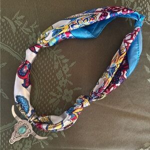 Handmade Colorful Patterned Scarf Necklace with Turquoise Accent